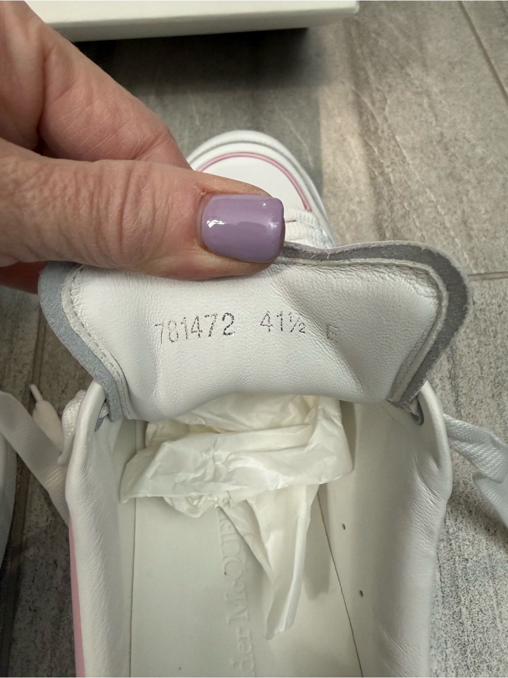 Size 41.5 Alexander McQUEEN White & Pink Leather Sneakers - Picture 5 of 10